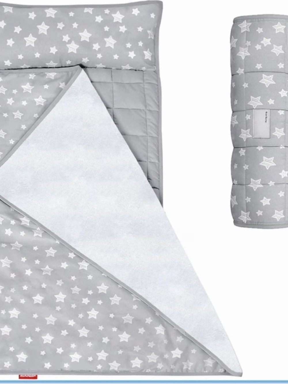 Moonsea Toddler Nap Mat with Pillow and Fleece Minky Blanket Gray & White Star